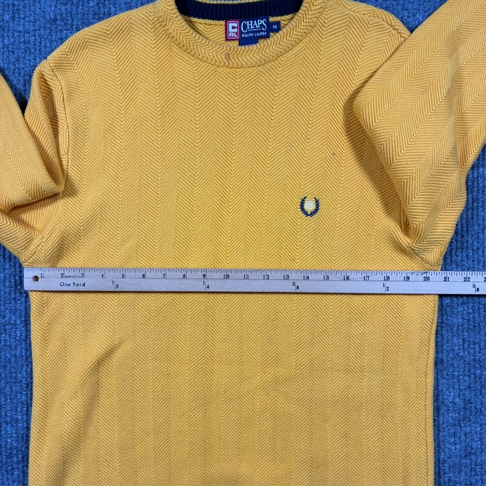 Chaps Ralph Lauren Sweater Mens Medium Yellow Cotton Knit Crewneck Classic - Picture 4 of 7